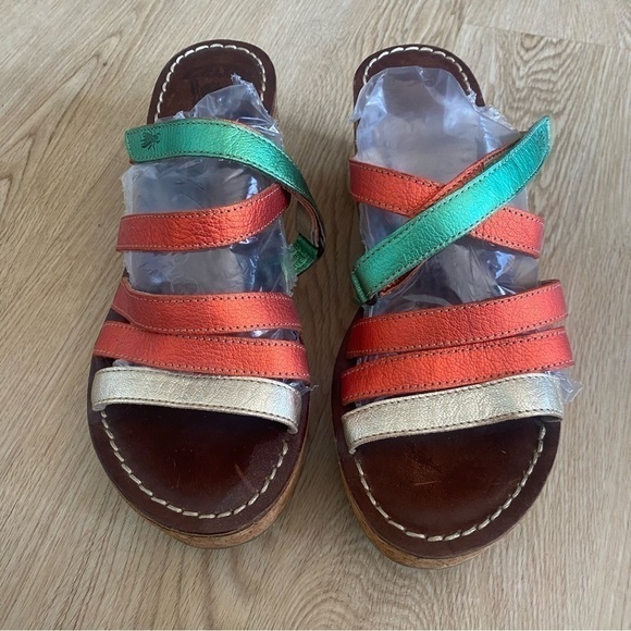 Fly London Size 41 Leather Cork Wedge Sandals Multicolor Strappy Platform - Picture 11 of 11